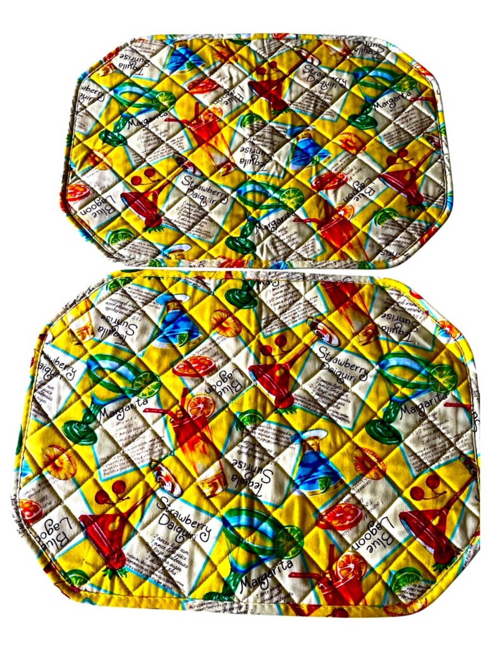 Quilted Cocktail Placemats Set of Two Retro Tropical Drink Barware Decor